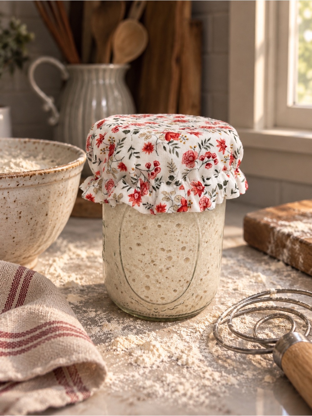 Floral Red Jar Cover - Decorative Reusable Kitchen Lid